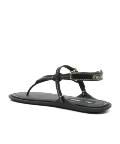 Miu Miu Leather Flat Sandals In Black