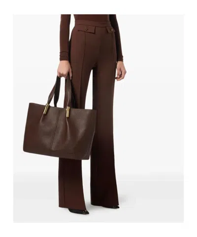 Elisabetta Franchi High-waisted Flared Pants With Decorative Button Details In Brown