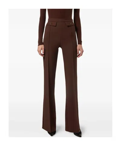Elisabetta Franchi High-waisted Flared Pants With Decorative Button Details In Brown