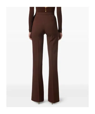 Elisabetta Franchi High-waisted Flared Pants With Decorative Button Details In Brown