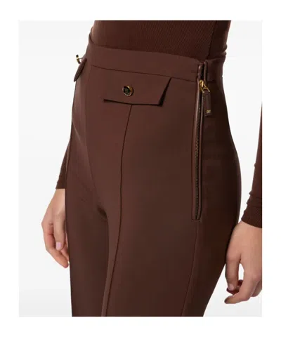 Elisabetta Franchi High-waisted Flared Pants With Decorative Button Details In Brown
