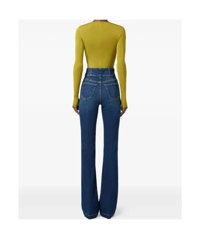 Elisabetta Franchi High-waisted Flared Leg Trousers With Button Detailing In Blue