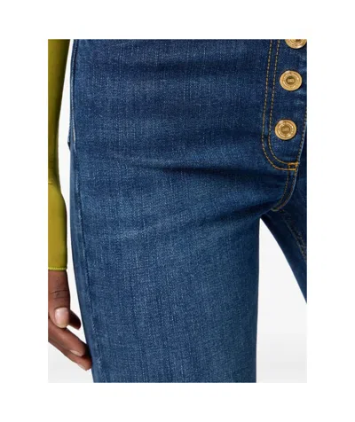 Elisabetta Franchi High-waisted Flared Leg Trousers With Button Detailing In Blue