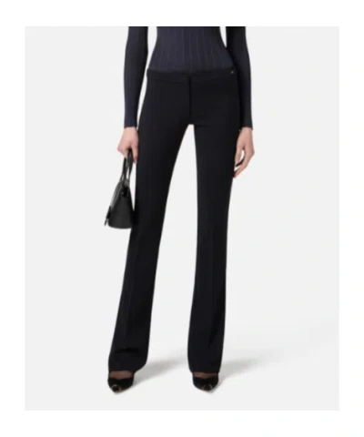 Elisabetta Franchi Flared Trousers With Button Detail And Ribbed Texture In Black
