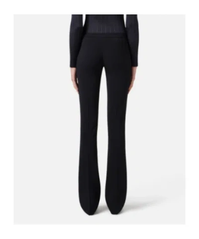 Elisabetta Franchi Flared Trousers With Button Detail And Ribbed Texture In Black