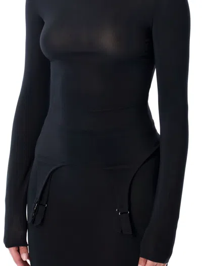 Jean Paul Gaultier Long Sleeve Top Garter Detail In Black
