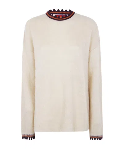 La Doublej Scalloped-trimmed Mohair Wool Sweater In Neutral