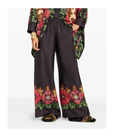 La Doublej Printed Silk Twill Palazzo Pants In Gold