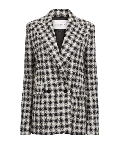 Nina Ricci Tweed Check Double-breasted Jacket In Black