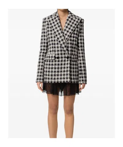 Nina Ricci Tweed Check Double-breasted Jacket In Black