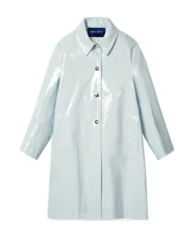 Nina Ricci High-shine Buttoned Car Coat In Blue