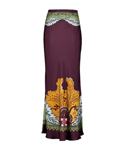 La Doublej La Double J Sleek Printed Silk-twill Midi Skirt In Purple