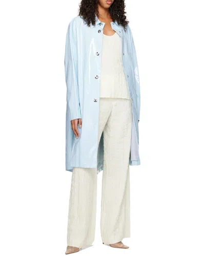 Nina Ricci High-shine Buttoned Car Coat In Blue