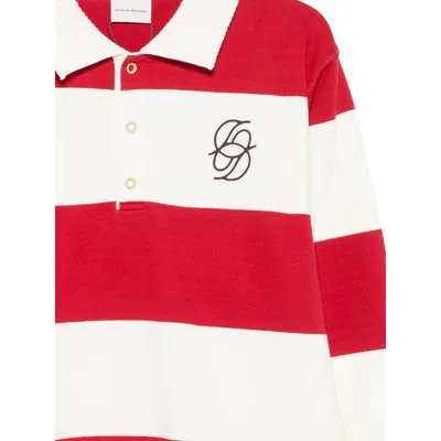Drôle De Monsieur Striped Long Sleeve Polo Shirt With Embroidery In Red
