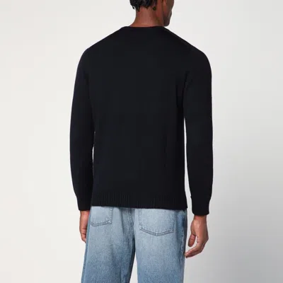 Drumohr Navy Blue Wool Crew Neck Sweater In Black