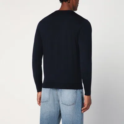 Drumohr Navy Blue Wool Crew Neck Sweater In Blue