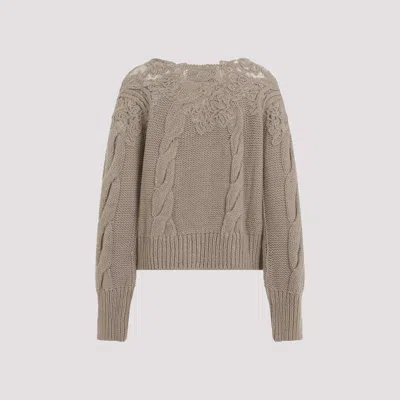 Ermanno Scervino Cropped Turtleneck Sweater With Cable Knit In Gray