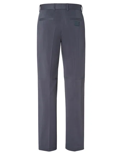 Fendi Navy Blue Stretch Cotton Pant In Blue