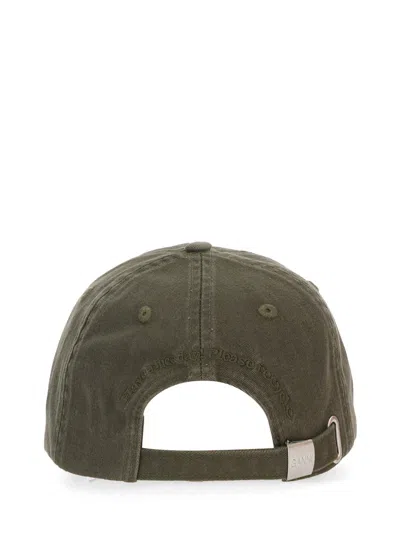 Ganni Green Baseball Cap With Logo Lettering Embroidery On The Front And Logo Patch On The Rear In Cotton  In Green