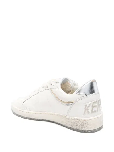 Golden Goose Ball Star Sneakers In Vintage Effect Leather With Silver Star And Heel Tab In White