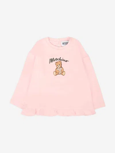 Moschino Baby Girls Long Sleeve Teddy T-shirt In Pink