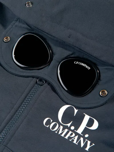 C.p. Company Boys Goggle Hooded Zip Up Top In Blue