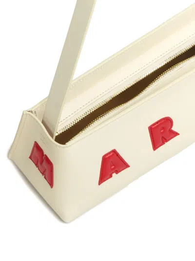 Marni Borsa A Spalla Museo Baguette In Pelle Crema In White
