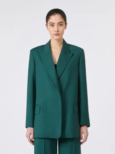 Max Mara Belted Woollen Cloth Blazer In Green