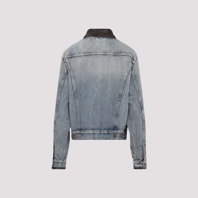 Miu Miu Denim Jacket With Lamb Leather Collar In Blue