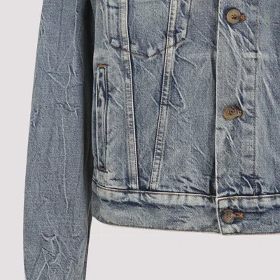 Miu Miu Denim Jacket With Lamb Leather Collar In Blue