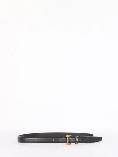 Saint Laurent Cassandre Thin Calfskin Belt Logo In Black