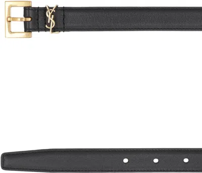 Saint Laurent Cassandre Thin Calfskin Belt Logo In Black