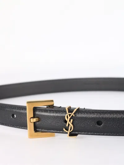 Saint Laurent Cassandre Thin Calfskin Belt Logo In Black
