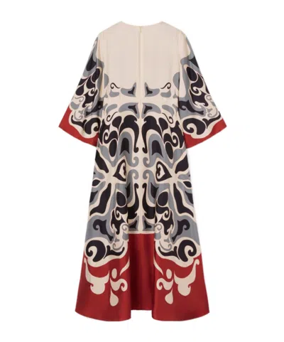 La Doublej La Double J Silk Midi Dress With Abstract Pattern In White