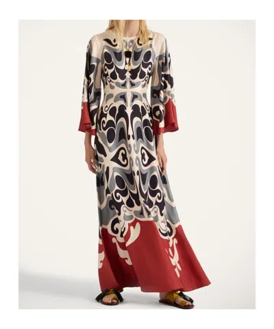 La Doublej La Double J Silk Midi Dress With Abstract Pattern In White