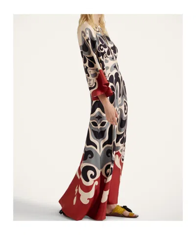 La Doublej La Double J Silk Midi Dress With Abstract Pattern In White