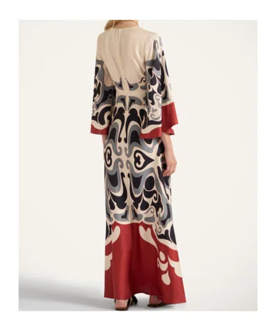 La Doublej La Double J Silk Midi Dress With Abstract Pattern In White