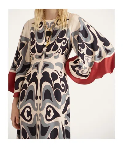 La Doublej La Double J Silk Midi Dress With Abstract Pattern In White