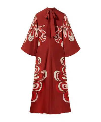 La Doublej La Double J Magnifico Printed Silk-twill Dress In Burgundy