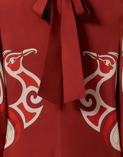 La Doublej La Double J Magnifico Printed Silk-twill Dress In Burgundy