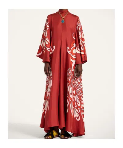 La Doublej La Double J Magnifico Printed Silk-twill Dress In Burgundy