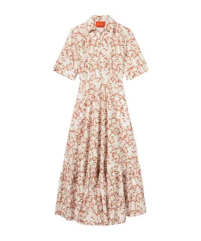 La Doublej San Pietro Tiered Embroidered Voile Maxi Shirt Dress In White