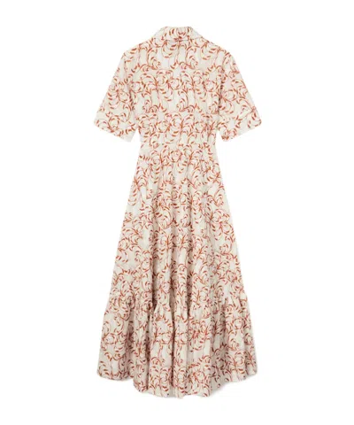 La Doublej San Pietro Tiered Embroidered Voile Maxi Shirt Dress In White