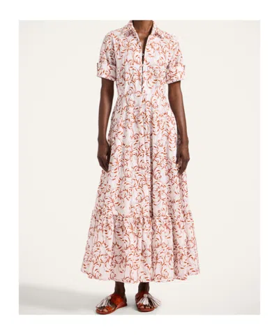 La Doublej San Pietro Tiered Embroidered Voile Maxi Shirt Dress In White