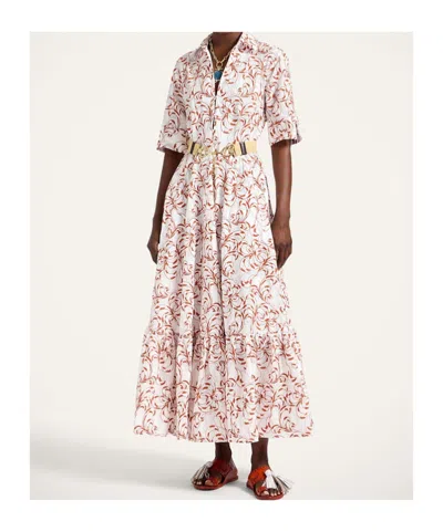 La Doublej San Pietro Tiered Embroidered Voile Maxi Shirt Dress In White