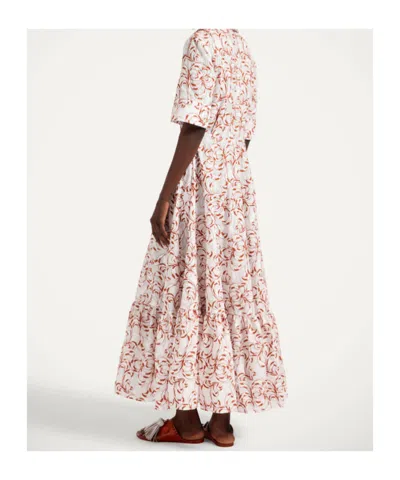 La Doublej San Pietro Tiered Embroidered Voile Maxi Shirt Dress In White