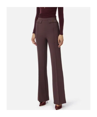 Elisabetta Franchi High-waisted Flared Pants With Decorative Button Details In Burgundy