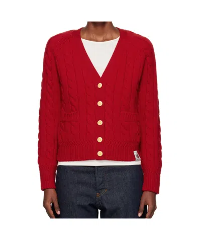 Bally Cable-knit Patch-pocket Cardigan In Red