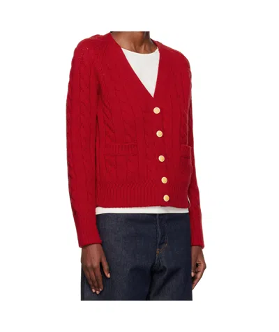 Bally Cable-knit Patch-pocket Cardigan In Red