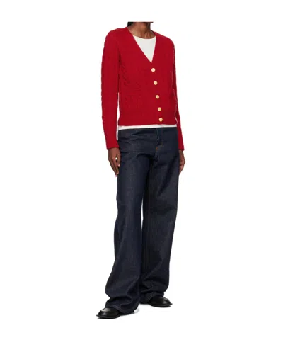 Bally Cable-knit Patch-pocket Cardigan In Red